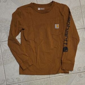 Kids Carhartt Tan Long Sleeve Tee with Logo
